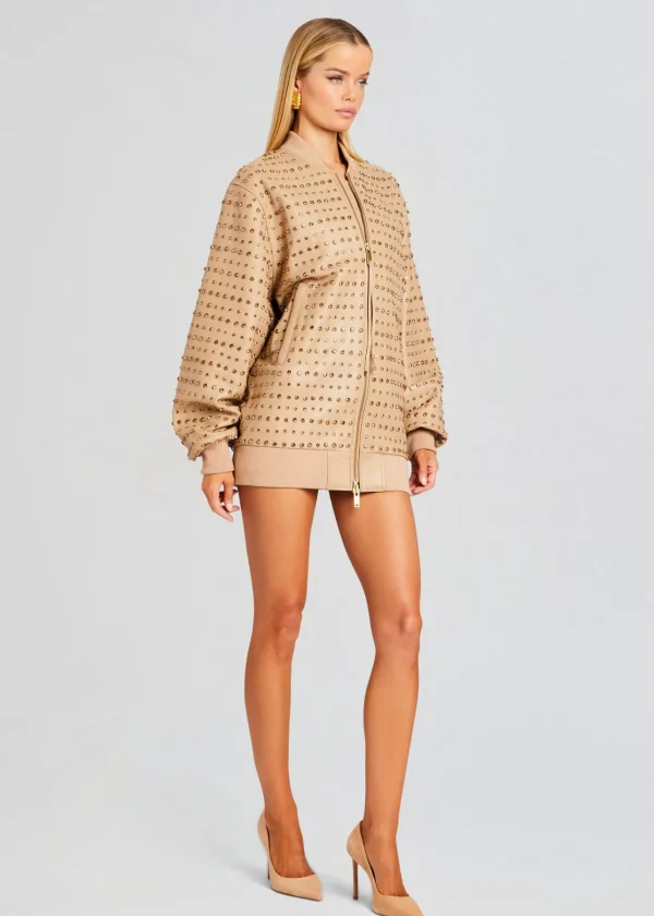 Neutral Moments*Retrofete Gianna Embellished Leather Jacket Nude