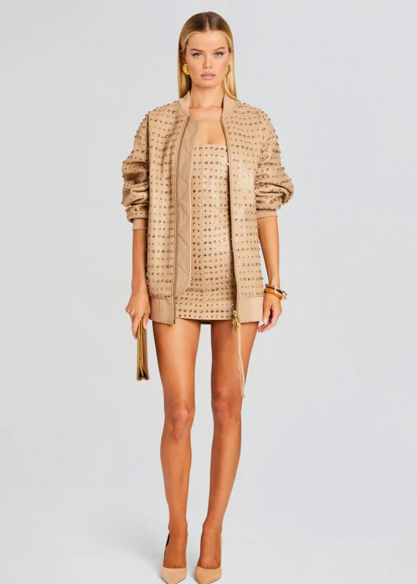 Neutral Moments*Retrofete Gianna Embellished Leather Jacket Nude
