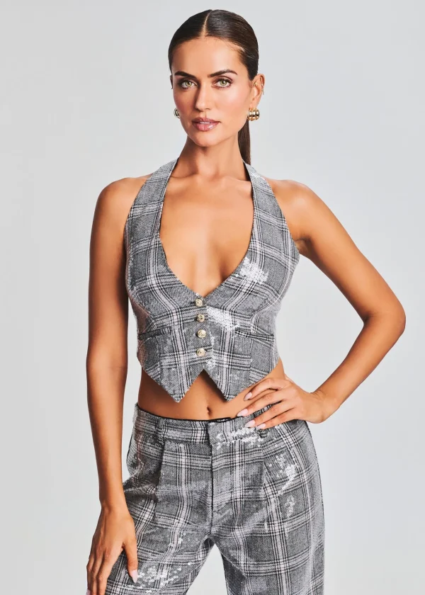 Day to Night*Retrofete Haddy Sequin Vest Grey Plaid