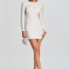 Dresses*Retrofete Harlowe Embellished Chiffon Dress White/Silver Grid