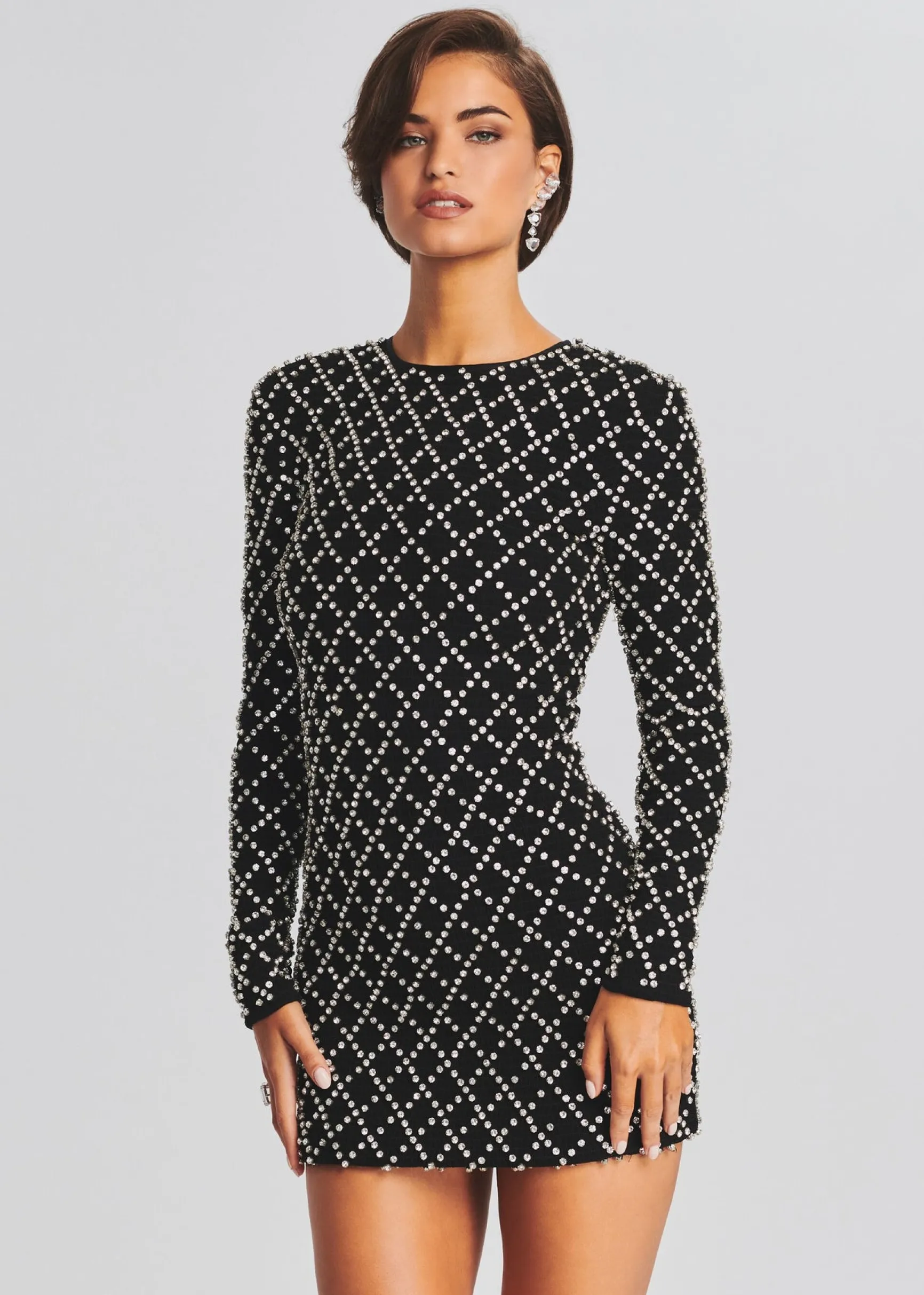 harlowe_embellished_chiff_4-6.webp RETROFÊTE*Retrofete Harlowe Embellished Chiffon Dress Black/Silver Grid