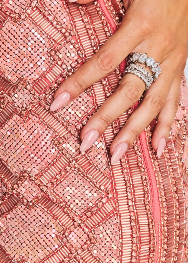 RETROFÊTE*Retrofete Heather Sequin Chainmail Dress Iridescent Coral
