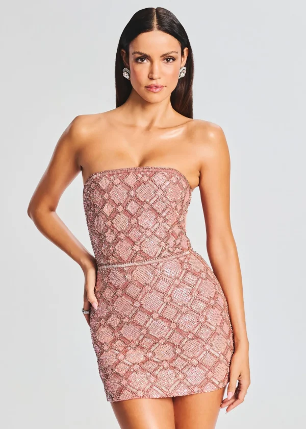 Guest Of*Retrofete Heather Sequin Chainmail Dress Iridescent Coral