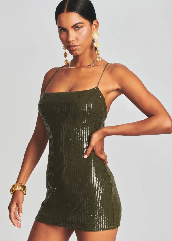 Final Sale*Retrofete Hudson Sequin Knit Dress Olive Green