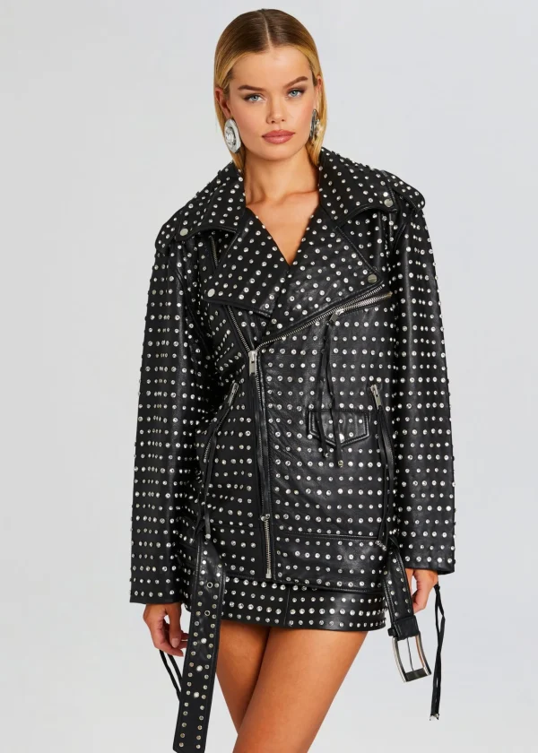 Exclusively Ours*Retrofete Icon Embellished Leather Jacket Black/Crystal