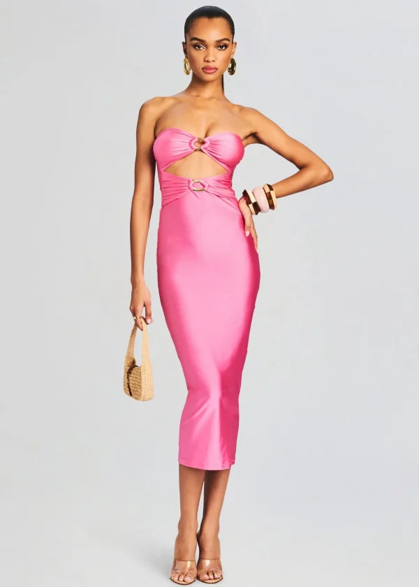 Guest Of*Retrofete Ida Lycra Midi Dress Rose Blossom