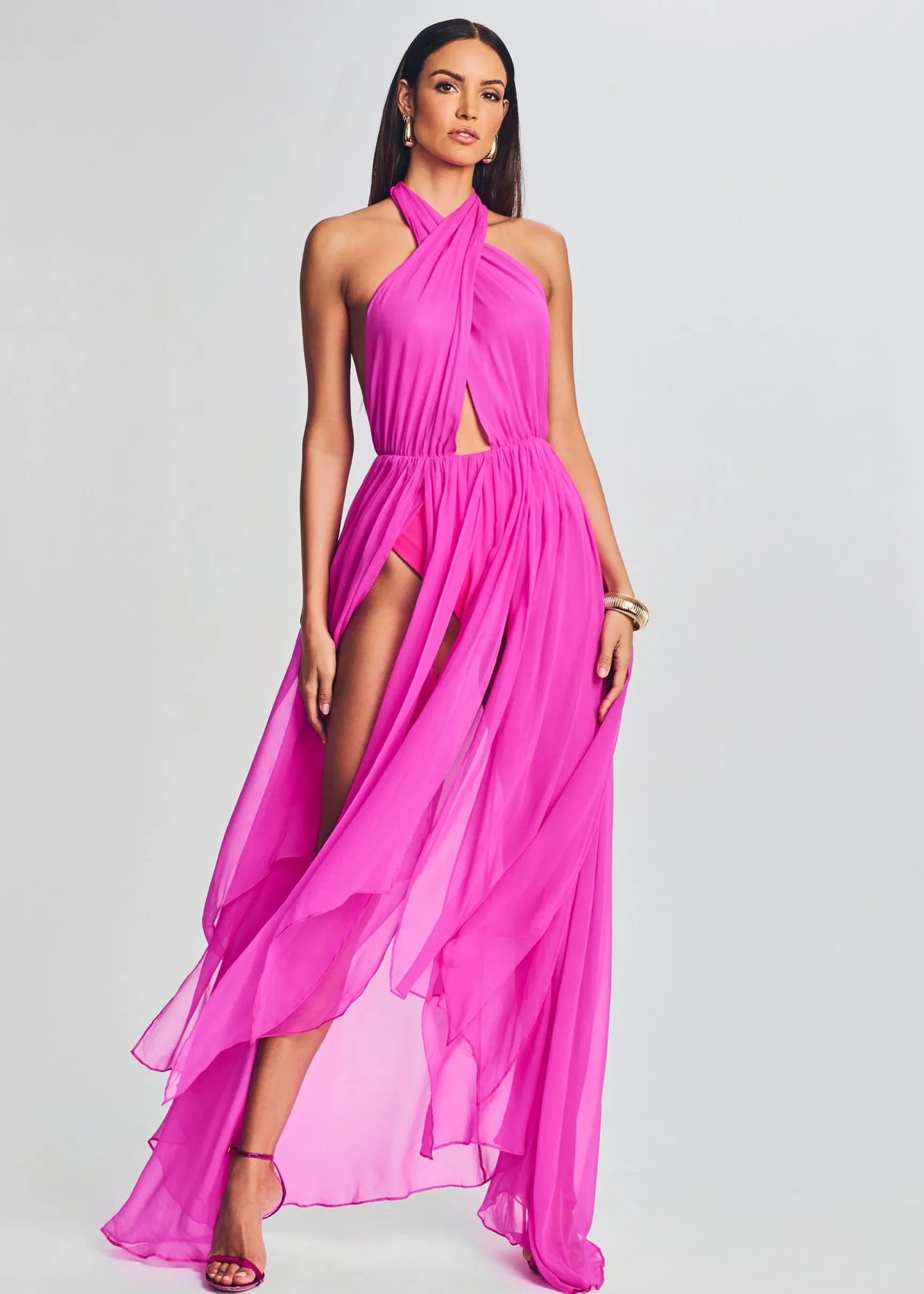 ina_silk_chiffon_dress_0.webp RETROFÊTE*Retrofete Ina Silk Chiffon Dress Neon Pink