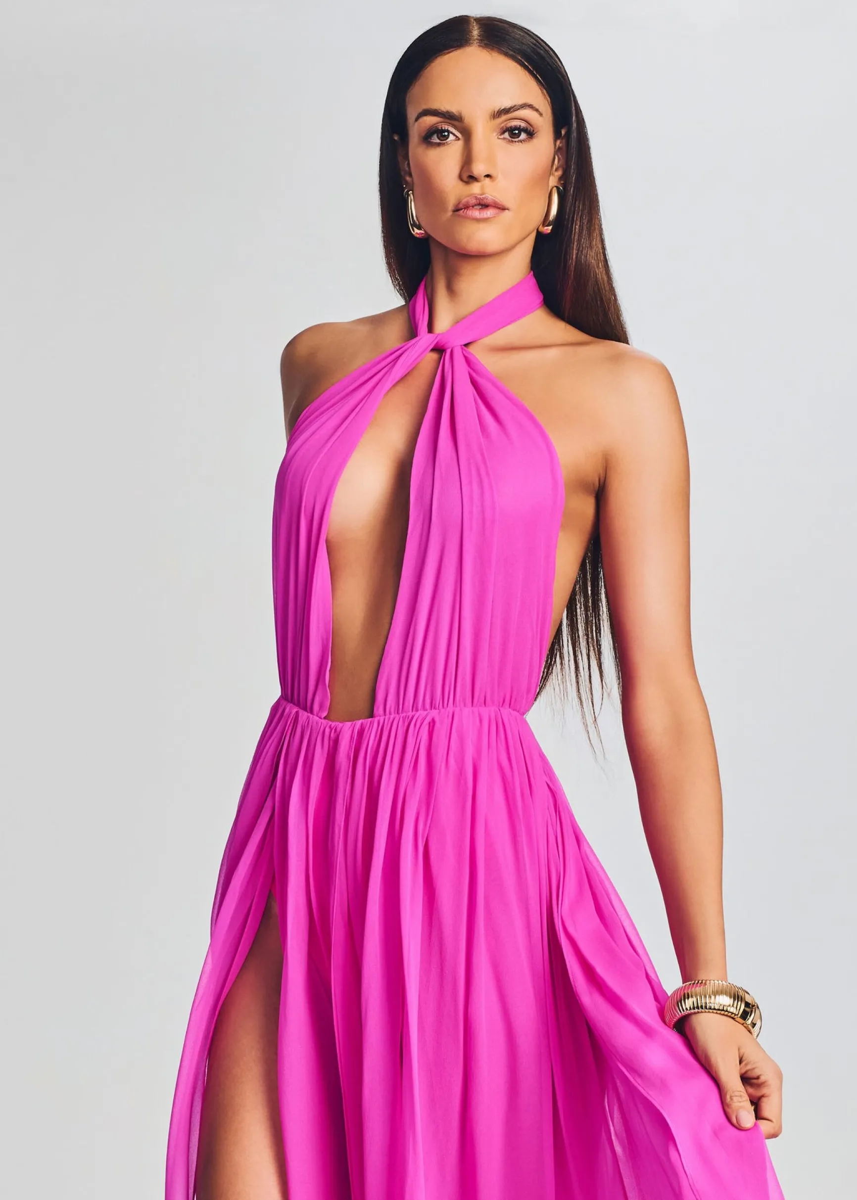 ina_silk_chiffon_dress_1.webp RETROFÊTE*Retrofete Ina Silk Chiffon Dress Neon Pink