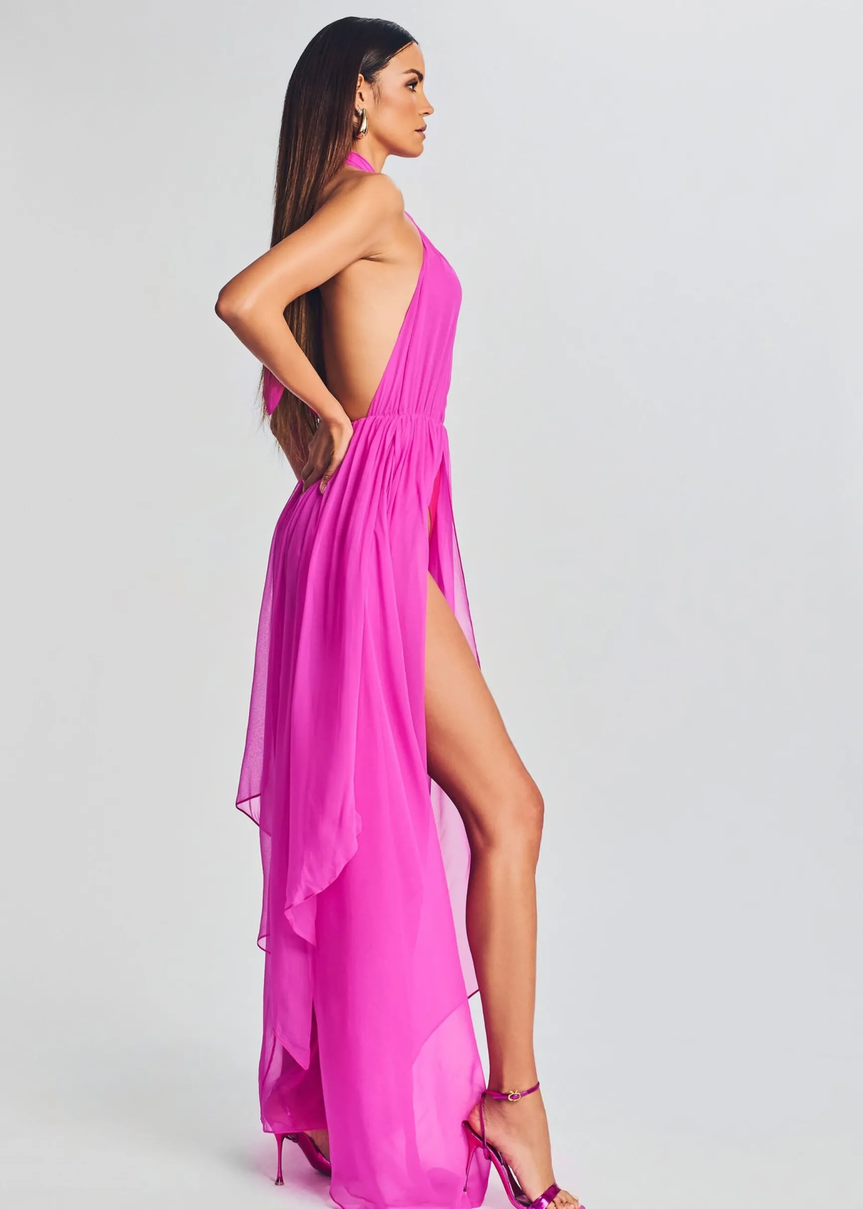ina_silk_chiffon_dress_2.webp RETROFÊTE*Retrofete Ina Silk Chiffon Dress Neon Pink