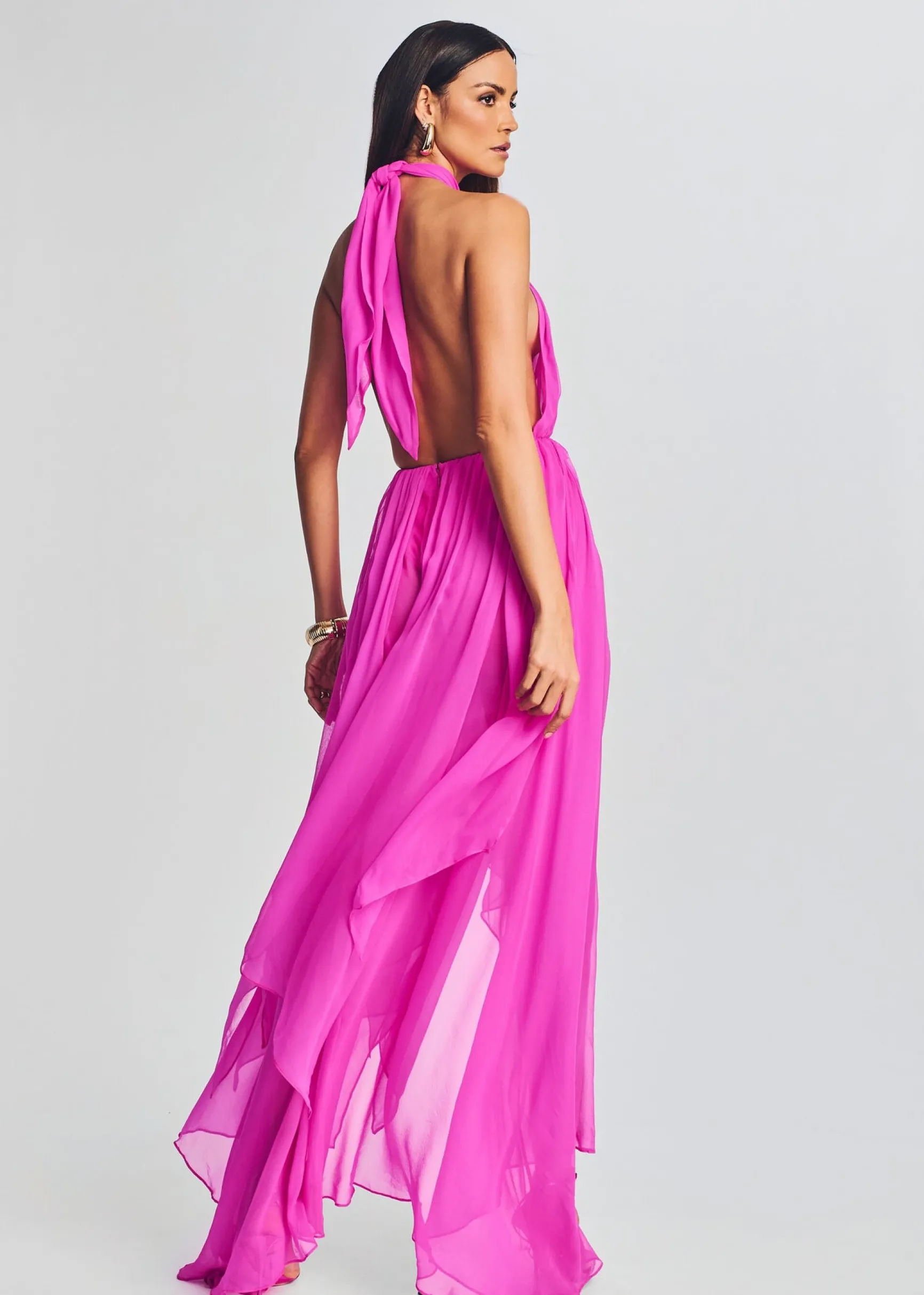 ina_silk_chiffon_dress_3.webp RETROFÊTE*Retrofete Ina Silk Chiffon Dress Neon Pink