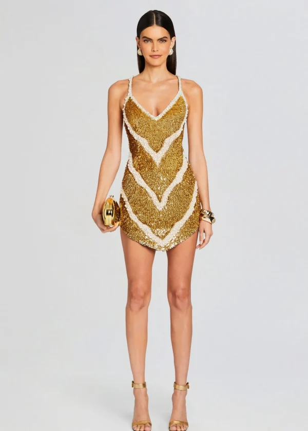 Exclusively Ours*Retrofete Inessa Feather Sequin Dress Gold/White