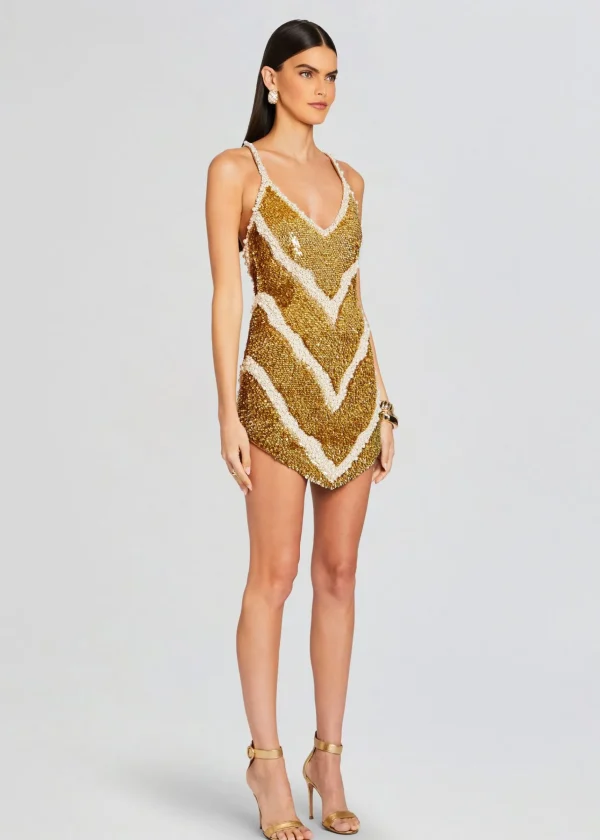 Mini*Retrofete Inessa Feather Sequin Dress Gold/White