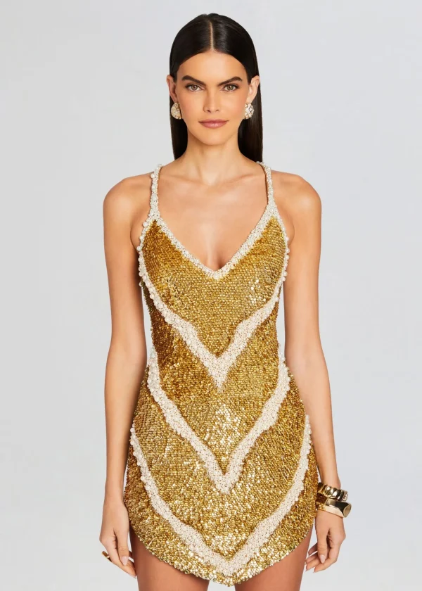 Resort '24*Retrofete Inessa Feather Sequin Dress Gold/White