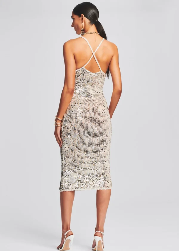 Bachelorette Party*Retrofete Isabella Sequin Crochet Dress Ivory Gold Silver