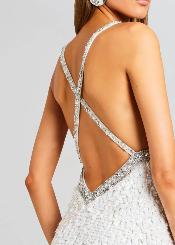 Bachelorette Party*Retrofete Ivanna Feather Sequin Dress White/Silver