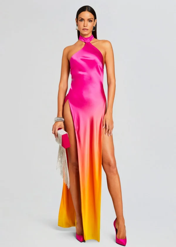 Guest Of*Retrofete Jagger Silk Dress Pink Lime Ombre