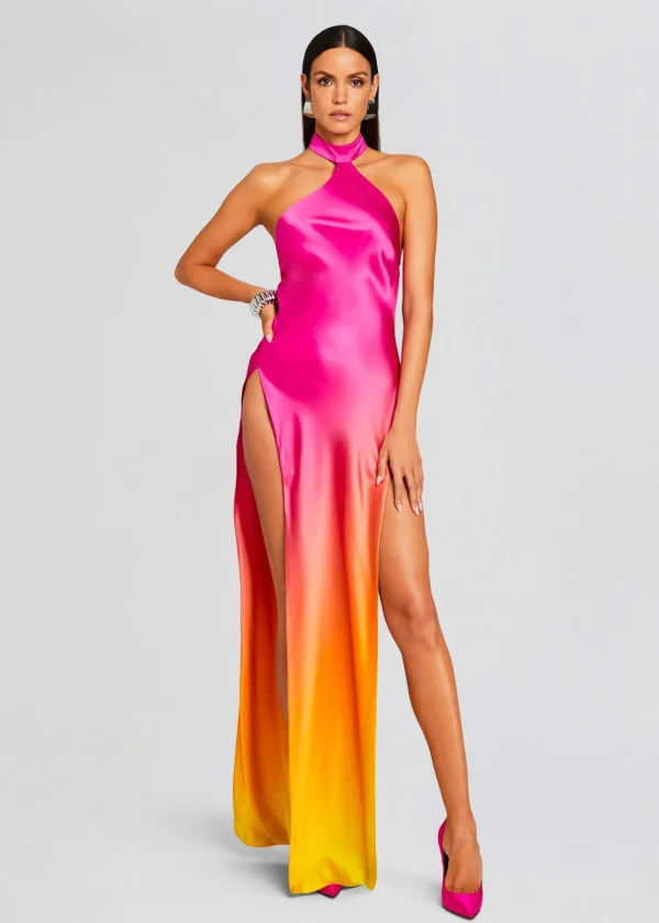Guest Of*Retrofete Jagger Silk Dress Pink Lime Ombre