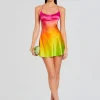 Tropical Hues*Retrofete Josefine Silk Dress Pink Lime Ombre