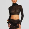 Tops*Retrofete Julie Crop Long Sleeve Top Black