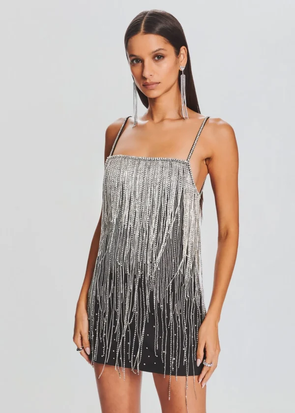 RETROFÊTE*Retrofete Juliette Embellished Fringe Dress Black/Silver