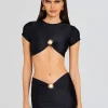 Night Out*Retrofete Kaida Lycra Cropped Shirt Black