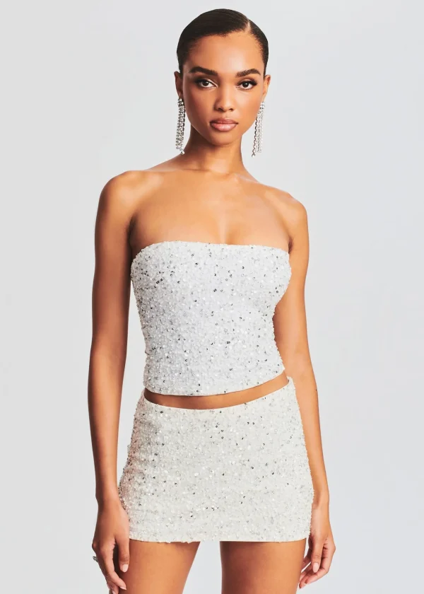Sequin Styles*Retrofete Kala Sequin Top Silver/White