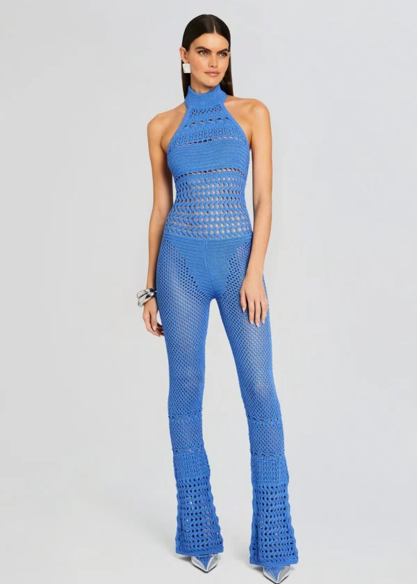 Sheer Bliss*Retrofete Kalena Knit Crochet Jumpsuit Tropical Blue