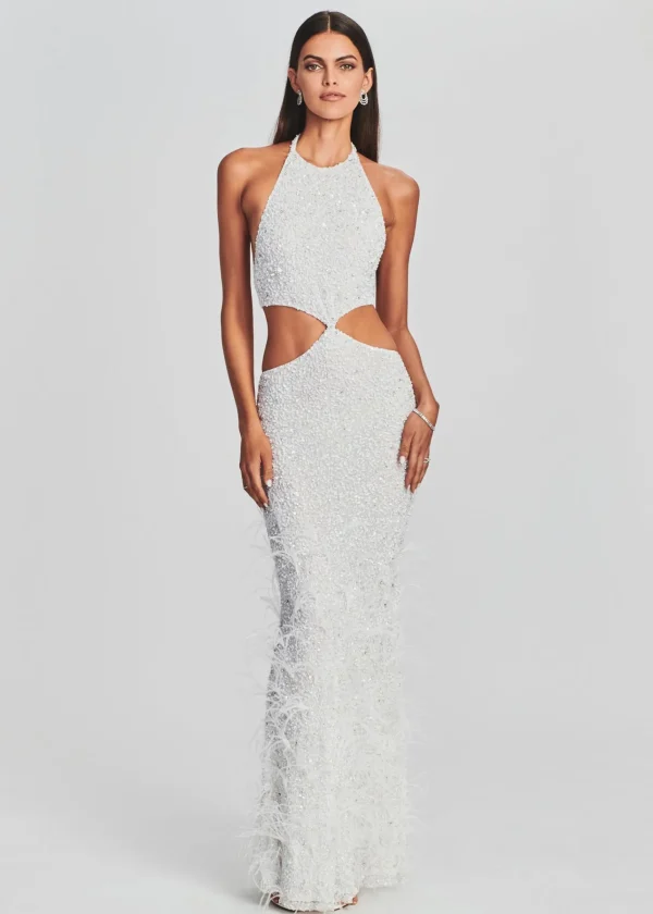 Reception Dresses*Retrofete Katerina Sequin Feather Dress White