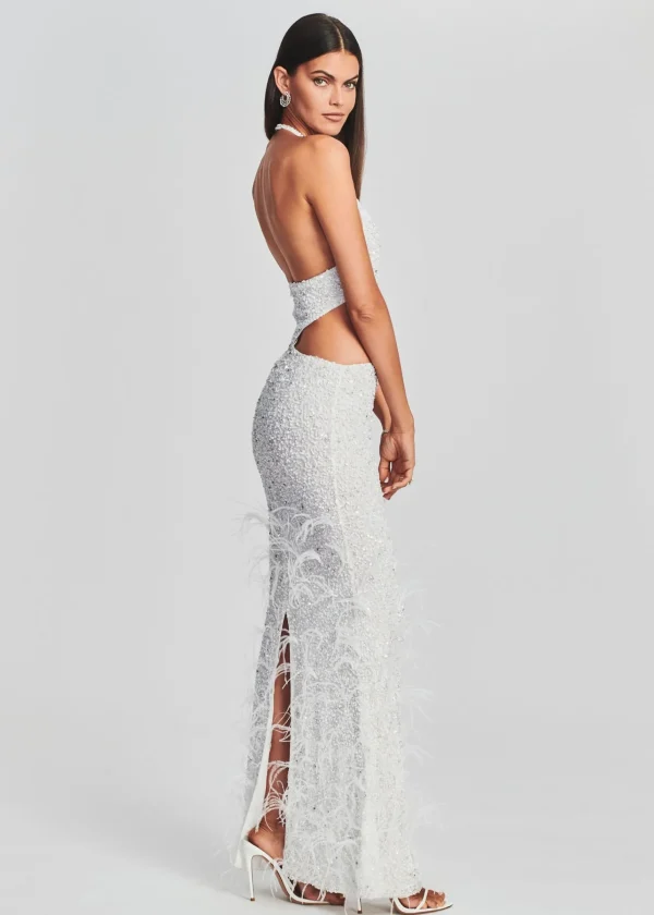 Bachelorette Party*Retrofete Katerina Sequin Feather Dress White
