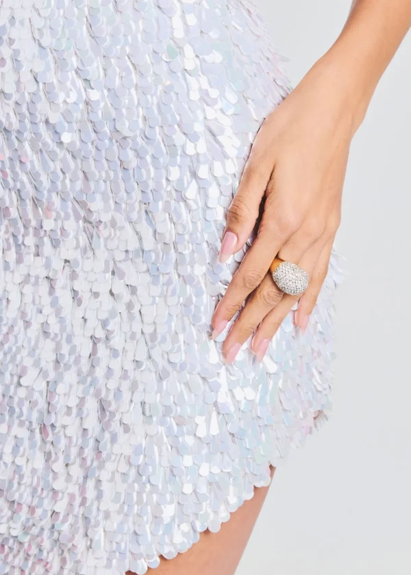 Reception Dresses*Retrofete Kelly Feather Sequin Dress White/Silver