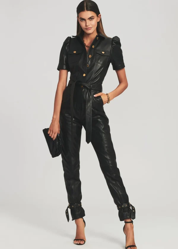 RETROFÊTE*Retrofete Knox Leather Jumpsuit Black