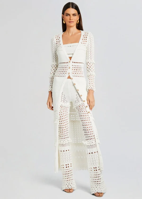 Honeymoon Looks*Retrofete Kyla Knit Crochet Pant Iridescent White