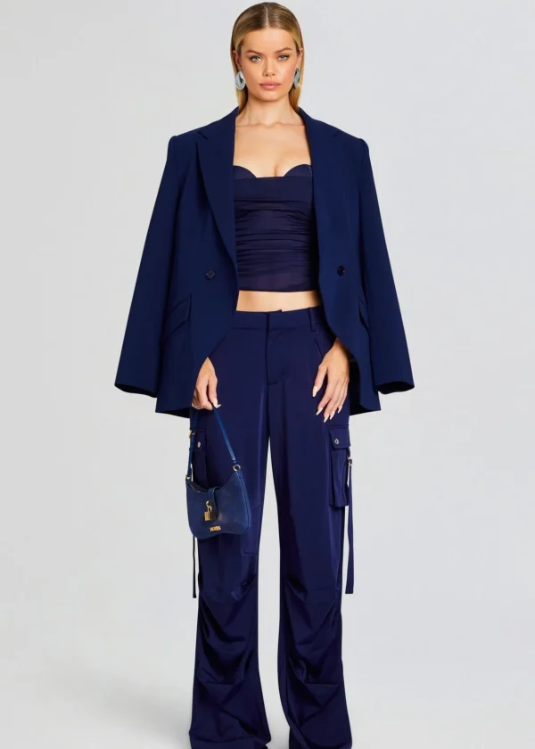 Business Chic*Retrofete Lai Satin Cargo Pant Navy