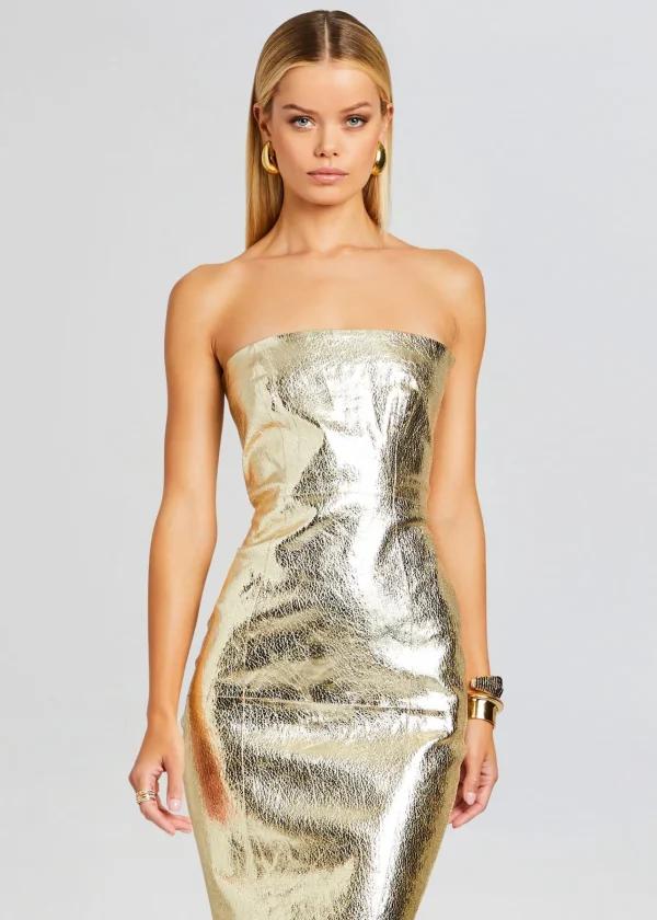 Dresses*Retrofete Lavonne Leather Dress Gold
