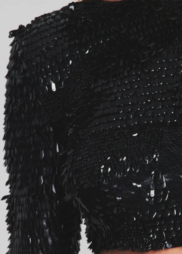 Final Sale*Retrofete Leanne Feather Sequin Top Black