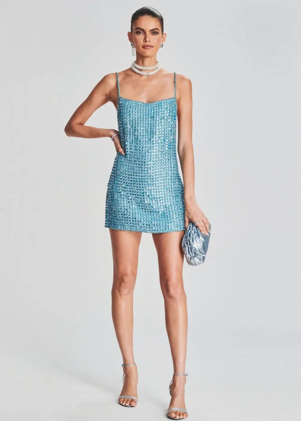 Bachelorette Party*Retrofete Leona Crystal Dress Aqua Blue