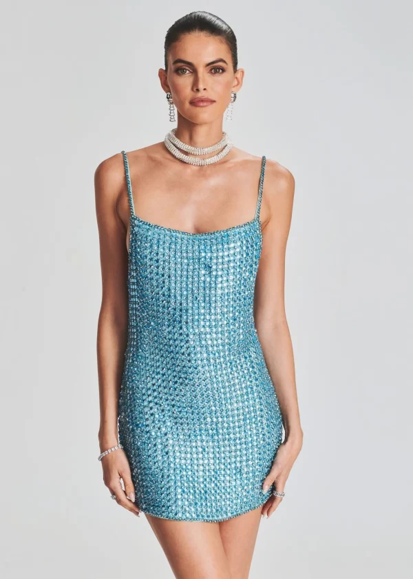 Guest Of*Retrofete Leona Crystal Dress Aqua Blue