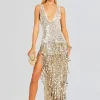 Gowns*Retrofete Libra Sequin Crochet Dress Champagne