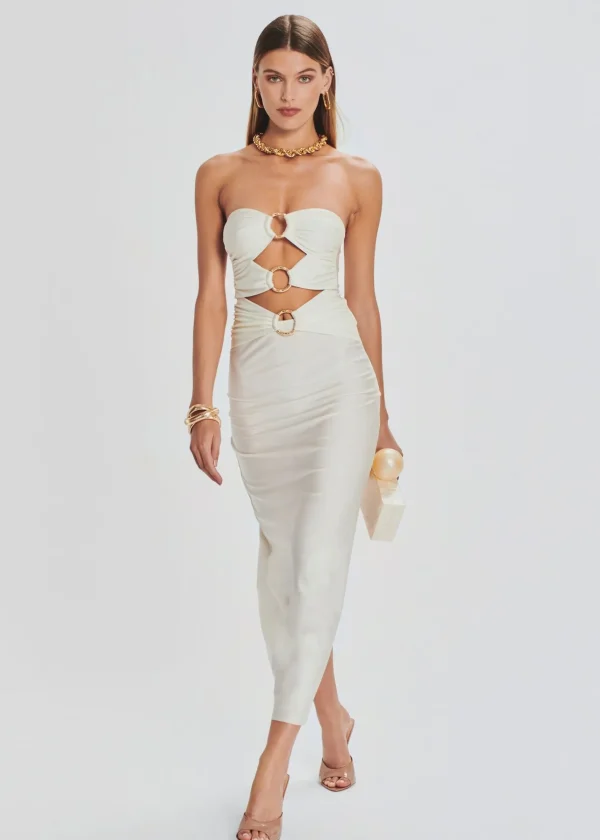 Tropical Hues*Retrofete Lily Lycra Maxi Dress Cream