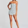 RETROFÊTE*Retrofete Linez Embellished Denim Dress Light Wash Denim