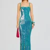 Gowns*Retrofete Lisette Sequin Crochet Dress Aquamarine