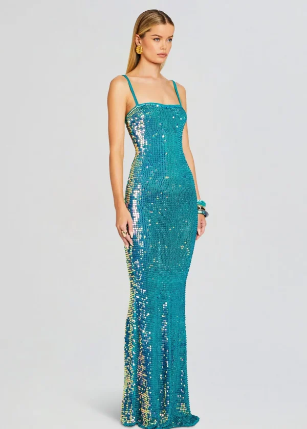 Gowns*Retrofete Lisette Sequin Crochet Dress Aquamarine