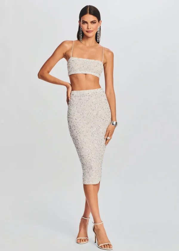Bridal Shower*Retrofete Lowe Sequin Skirt Silver/White