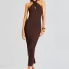 Neutral Moments*Retrofete Lozza Halter Neck Maxi Dress Brown