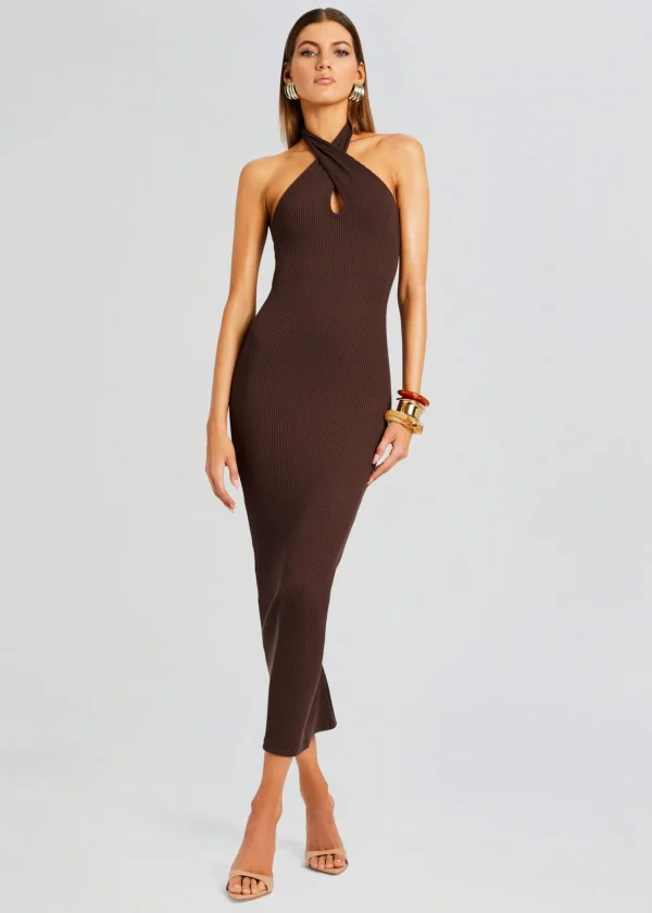 Neutral Moments*Retrofete Lozza Halter Neck Maxi Dress Brown