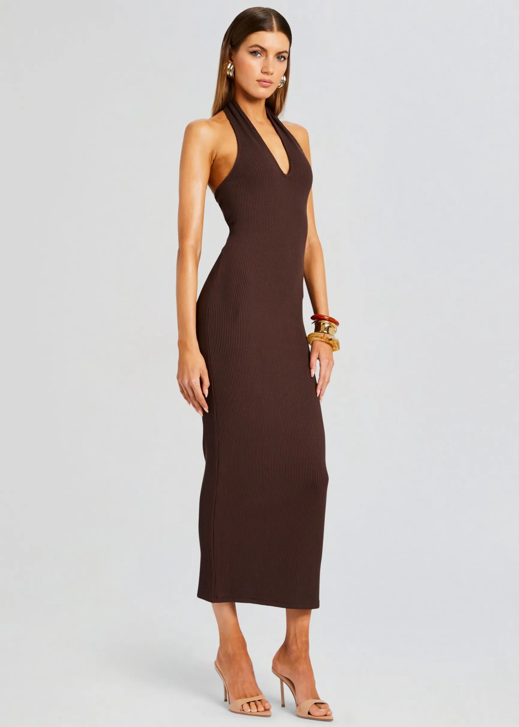 lozza_halter_neck_maxi_dr_2.webp Neutral Moments*Retrofete Lozza Halter Neck Maxi Dress Brown