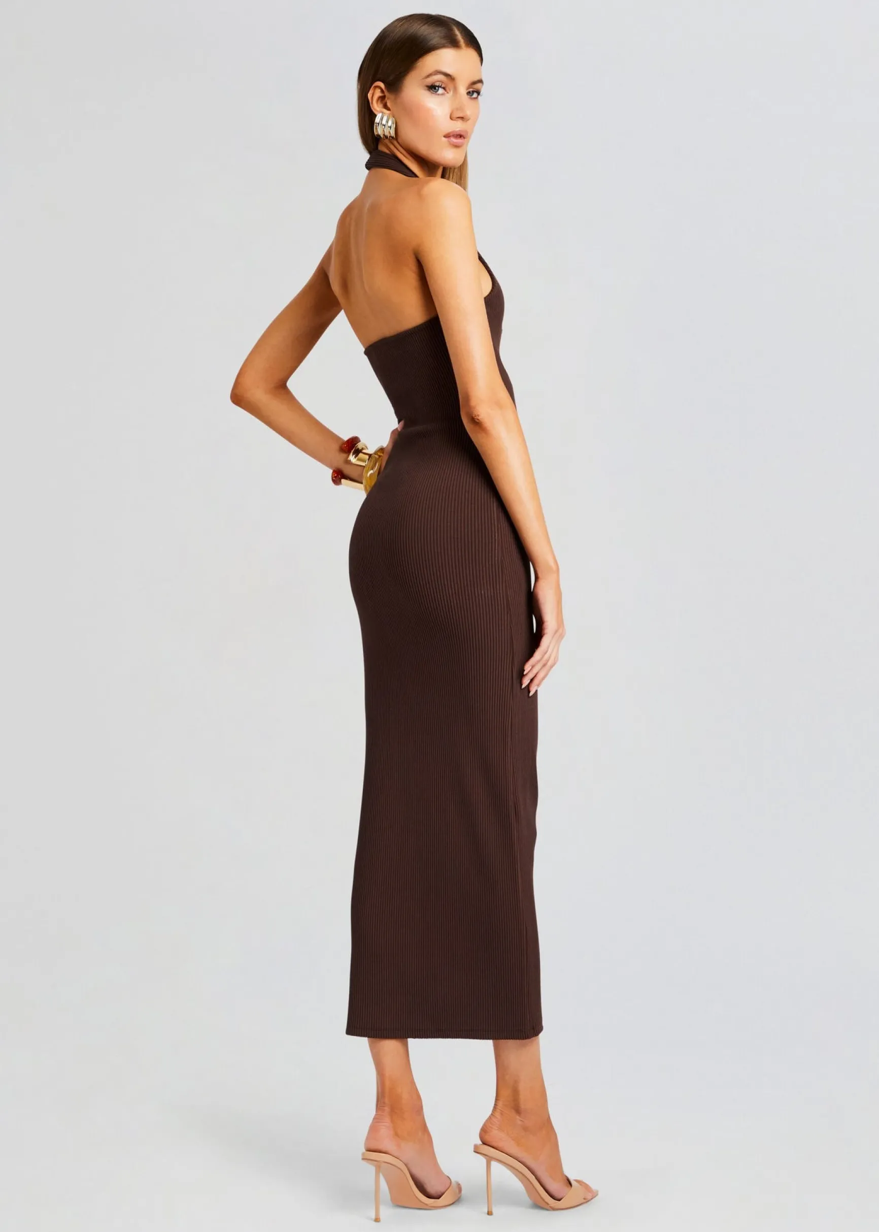 lozza_halter_neck_maxi_dr_3-1.webp Dresses*Retrofete Lozza Halter Neck Maxi Dress Brown