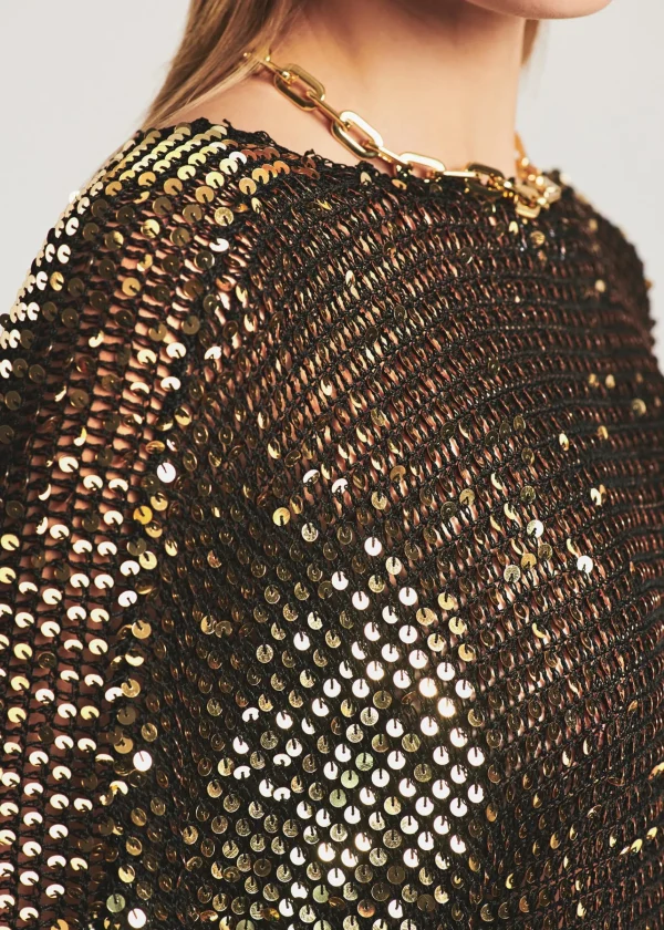 RETROFÊTE*Retrofete Lucia Sequin Crochet Dress Black/Gold