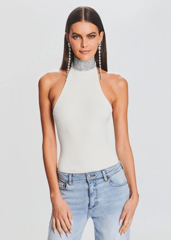 The Destination Bride*Retrofete Maci Embellished Knit Bodysuit White