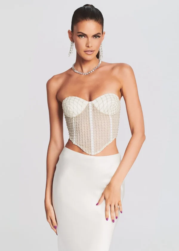 Bachelorette Party*Retrofete Margery Embellished Bustier Top White
